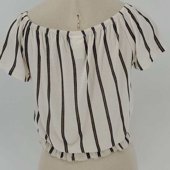H&M off the shoulder top. Striped. XS faux buttons. Adorable - Picture 5 of 8